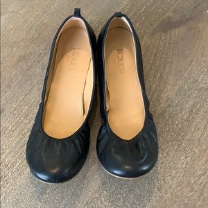 J. Crew Lizzie Leather Black Ballet Flats